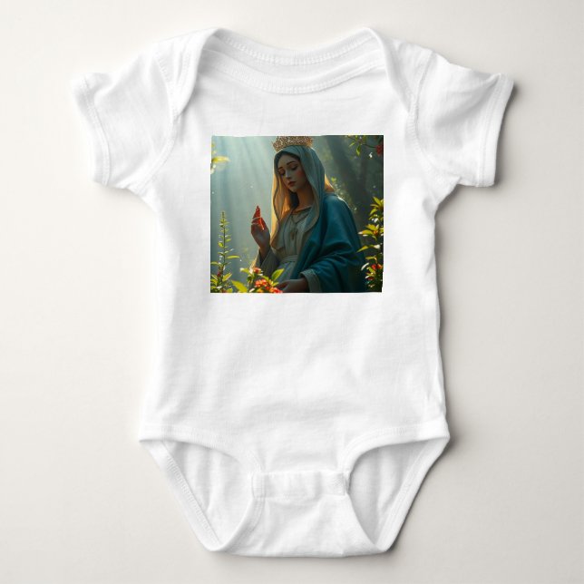 Body Para Bebê Mãe Maria Rainha do Céu Bebê Jumper (Frente)