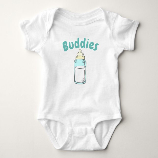 Body Para Bebê mama de garrafa de bebe drinking buddies gêmeos (Frente)