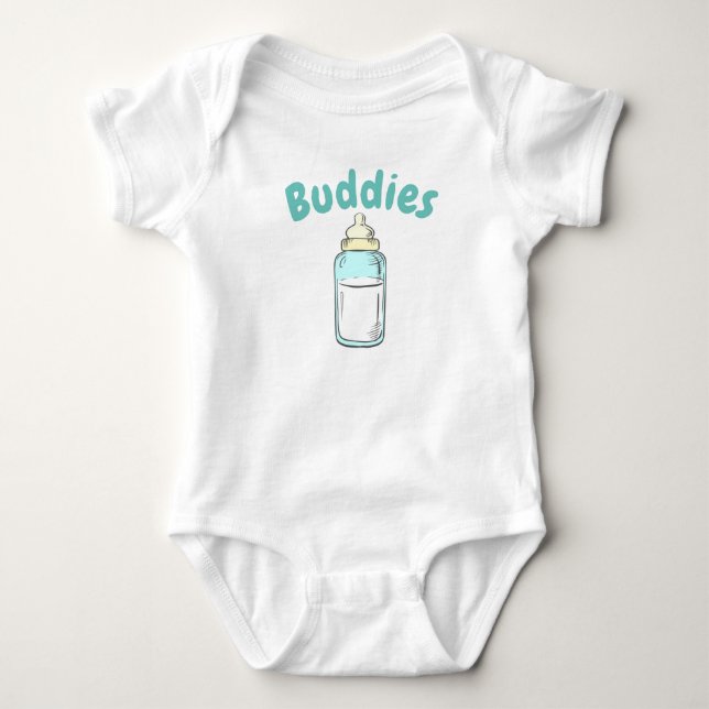 Body Para Bebê mama de garrafa de bebê fofa dupla amigos (Frente)