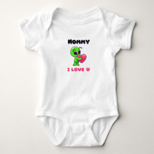 Body Para Bebê "Mamãe Eu Te Amo" Coração de Bebê Alien Fofo