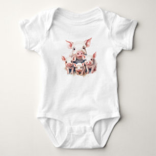 Body Para Bebê Mamãe Porco com Bebês