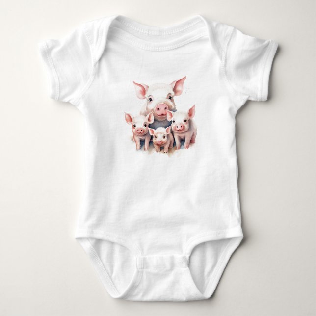 Body Para Bebê Mamãe Porco com Bebês (Frente)