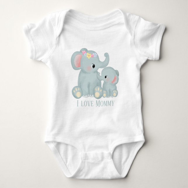 Body Para Bebê mamãe unisex fofa adora elefante de texto (Frente)