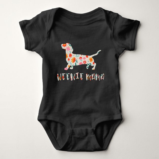 Body Para Bebê Mamãe Weenie Dachshund floral (Frente)