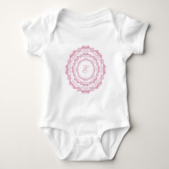 Body Para Bebê Mandala cor-de-rosa. Nome. (Frente)