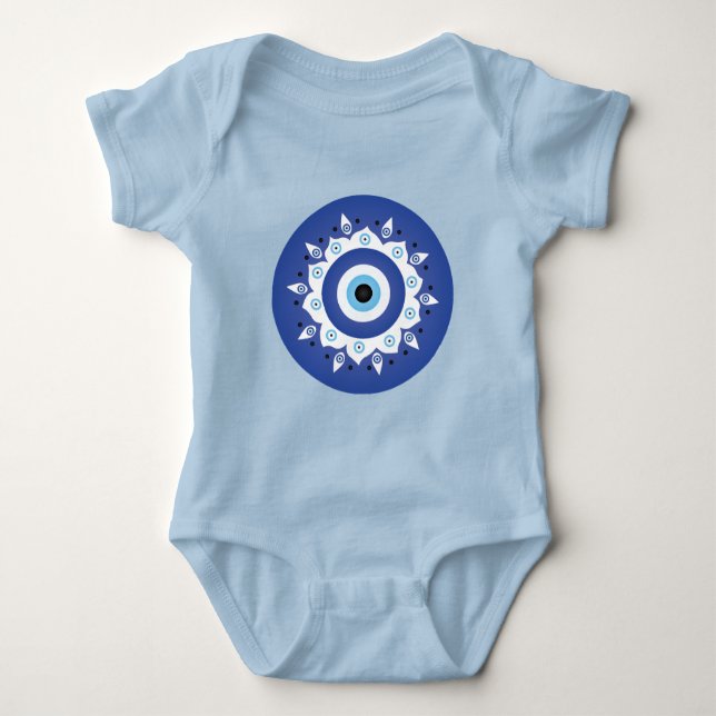 Body Para Bebê Mandala Grego Mau Azul Branco (Frente)
