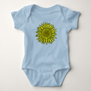 Body Para Bebê Mão De Girassol Amarelo Amarelo Floral Desenhada
