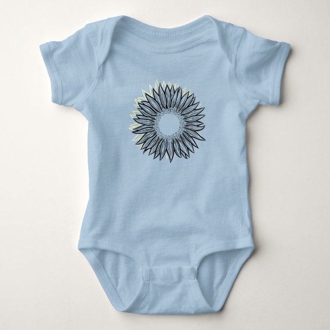 Body Para Bebê Mão De Girassol Russo Floral Desenhada (Frente)