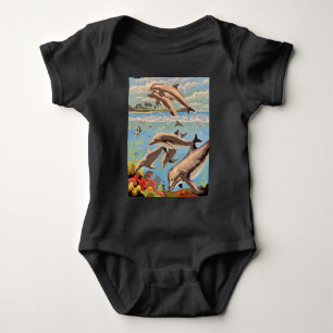 Body Para Bebê Mão Pintada Por Número   Golfinhos Reproduzíveis  