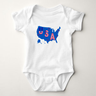 Body Para Bebê Mapa Patriótico Americano/Estrelas e Stripes de B