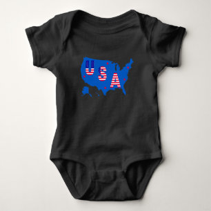 Body Para Bebê Mapa Patriótico Americano/Estrelas e Stripes de B