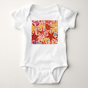Body Para Bebê Mar de Verão escandinavo: Padrão de Starfish