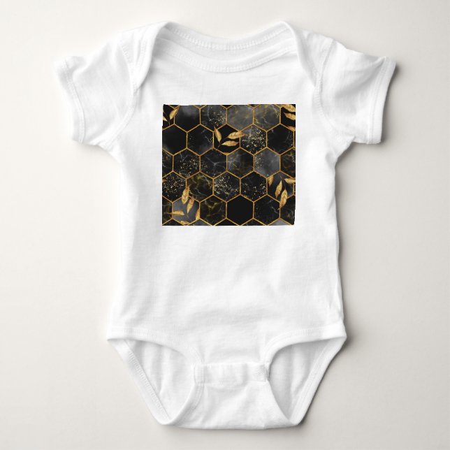 Body Para Bebê Marble Hexagon, Ouro Deixa Textura. (Frente)