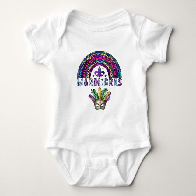 Body Para Bebê Mardi Gras Rainbow e Mask Baby Bodydress (Frente)