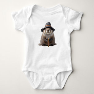 Body Para Bebê Marmota fofa vestindo uma bruxa