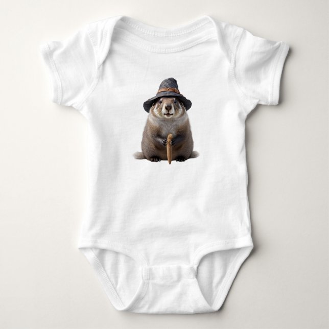 Body Para Bebê Marmota fofa vestindo uma bruxa (Frente)