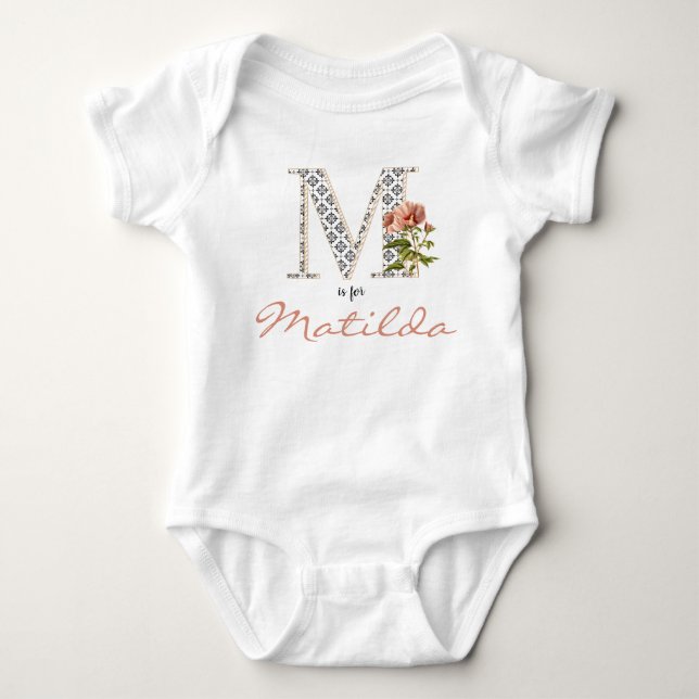 Body Para Bebê Matilda Nome Reveal Floral M Girl Whimsical (Frente)