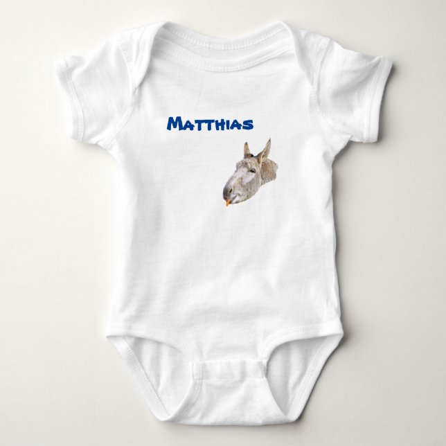 Body Para Bebê Matthias Nome Com Um Burro, Bodysuit de Bebê (Frente)