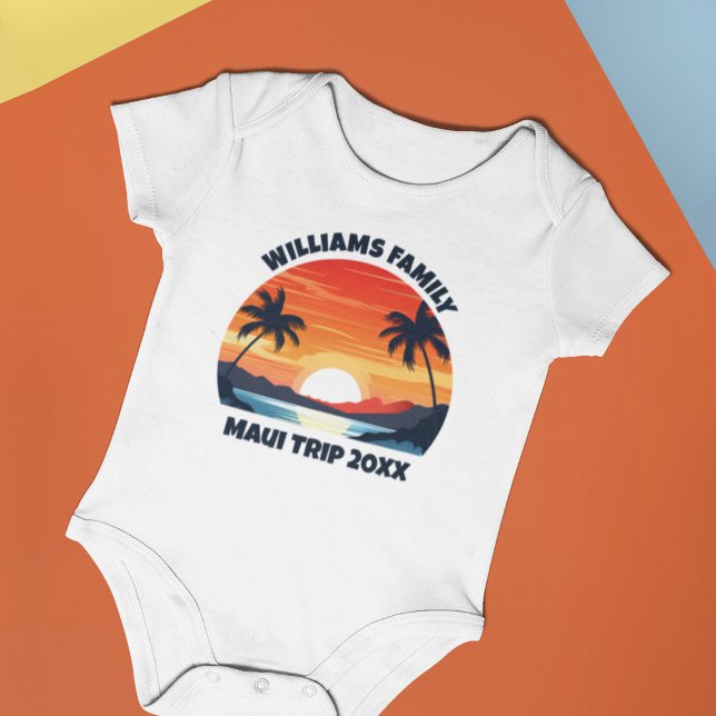 Body Para Bebê Maui Vacation Sunrise Palm Trees Personalizadas (Criador carregado)