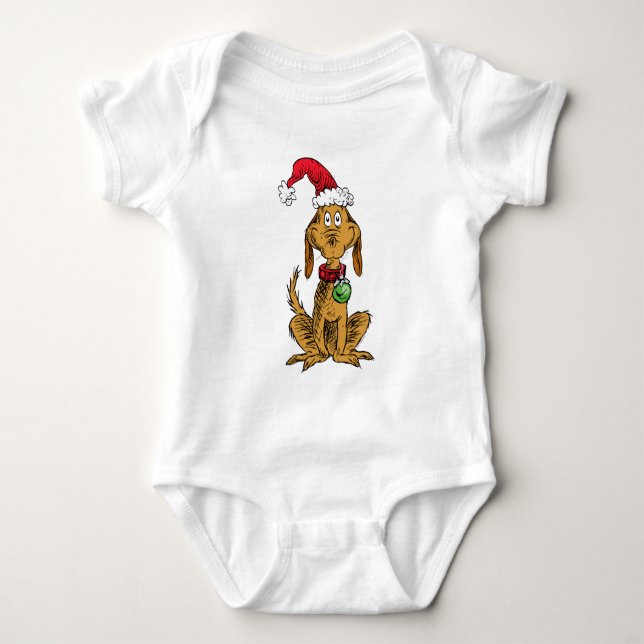 Body Para Bebê Max o Cão com Chapéu de Papai Noel (Frente)