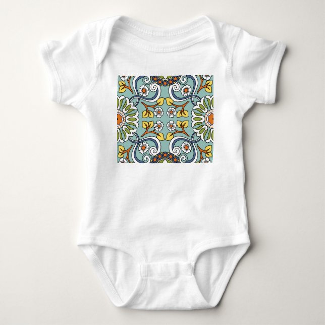 Body Para Bebê Medallion Turkey Style Vintage Patterno (Frente)