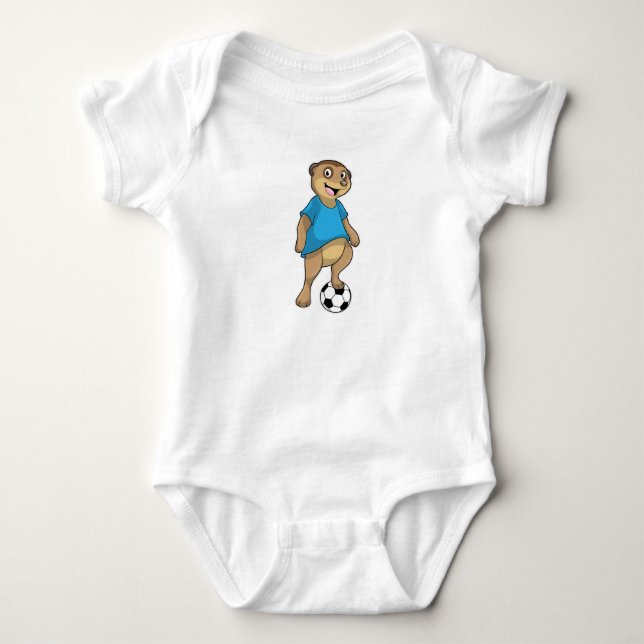 Body Para Bebê Meerkat como jogador de futebol com futebol (Frente)
