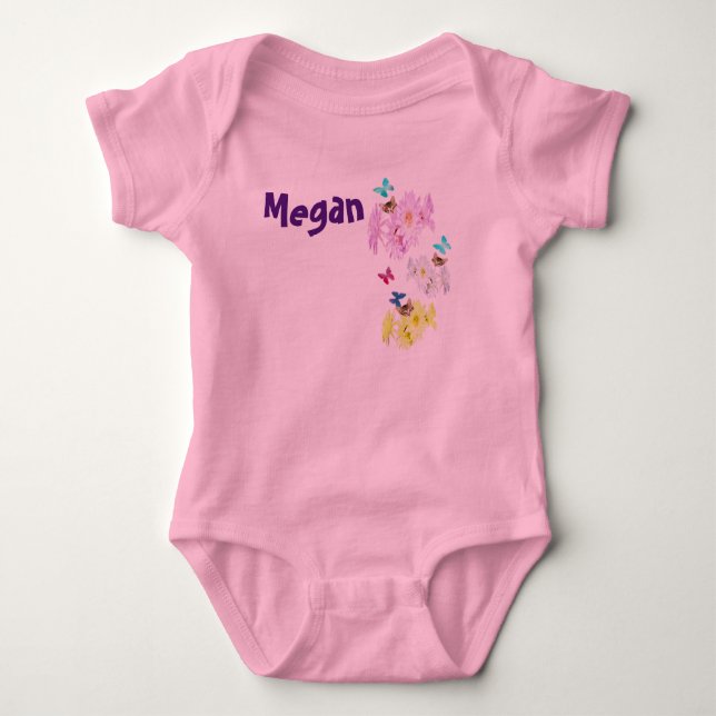 Body Para Bebê "Megan" Nome Com Gatinhos E Flores,  (Frente)