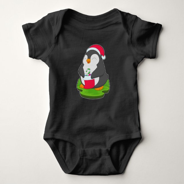 Body Para Bebê Meias de Natal de Pinguim (Frente)
