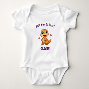 Body Para Bebê Meio aniversário personalizado para um dinossauro 