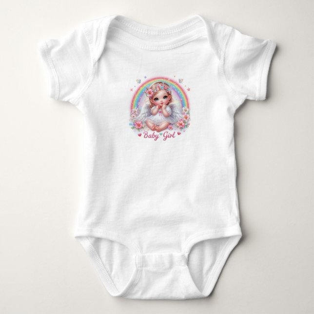 Body Para Bebê Menina Bebê Anjo Bebê Arco-íris, Borboletas (Frente)