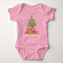 Body Para Bebê Menina Bebê Árvore de Natal Retro Rosa 