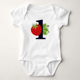 Body Para Bebê Menina do Aniversário Morango ONE Bebê 1º Primeiro