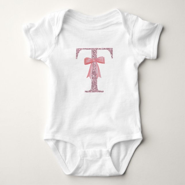 Body Para Bebê Menina inicial personalizada "T" (Frente)