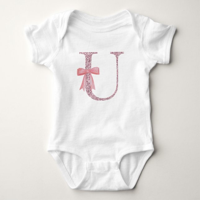 Body Para Bebê Menina inicial personalizada "U" (Frente)