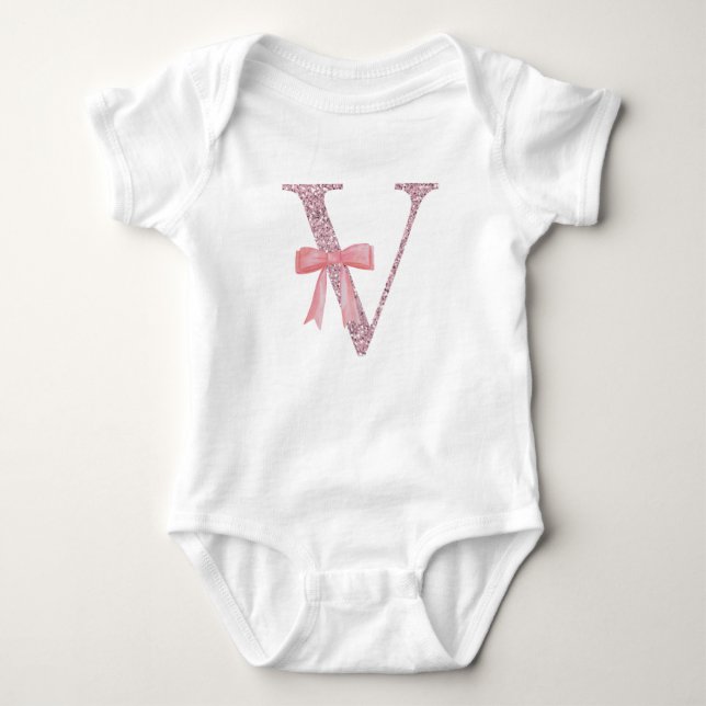Body Para Bebê Menina inicial personalizada "V" (Frente)