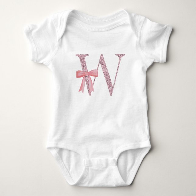Body Para Bebê Menina inicial personalizada "W" (Frente)
