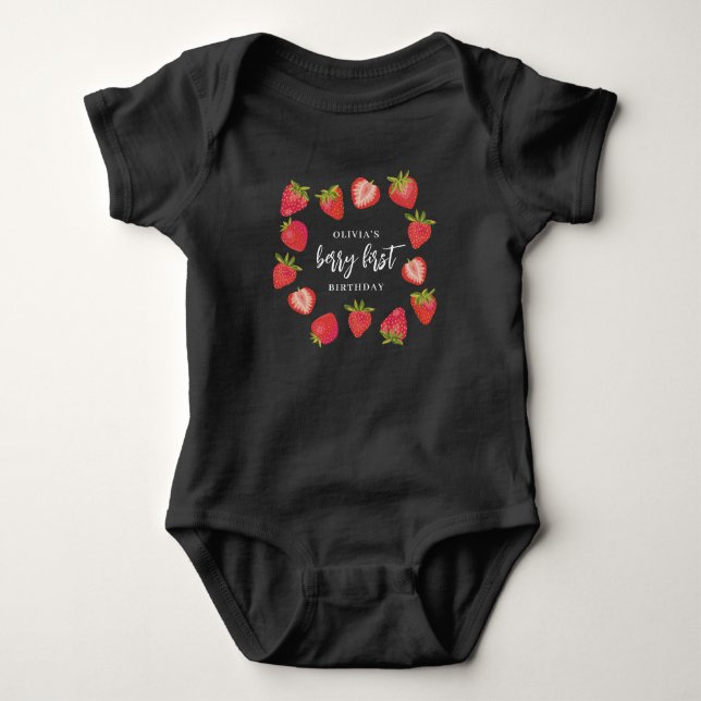 Body Para Bebê Menina Morango Primeiro Verão Morango 1º Aniversár (Frente)