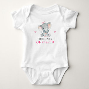 Body Para Bebê Menina Onederful Primeiro Aniversário Elefante