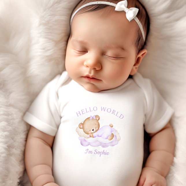 Body Para Bebê Menina recém-nascida Nome Roxo Personalizado (Newborn Baby Girl Name Personalized Purple Baby Bodysuit)
