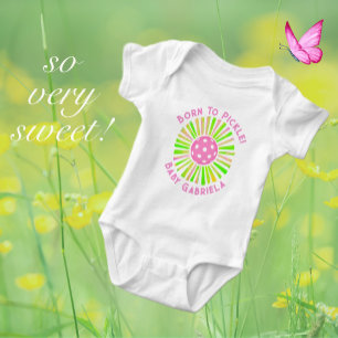 Body Para Bebê Menina Rosa Personalizada e Bebê Pickleball Verde