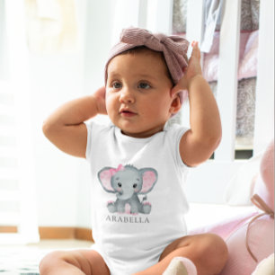 Body Para Bebê Menina Rosa-Rosa-Elefante-Cana-Cura