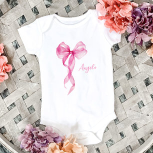 Body Para Bebê Meninas com Laço Rosa