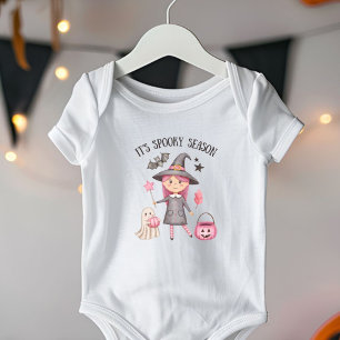 Body Para Bebê Meninas do Halloween Fofas-de-bruxa-rosa-branca