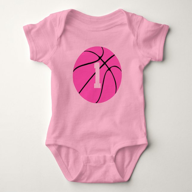 Body Para Bebê Meninas rosa-brancas de basquete, roupas de bebê p (Frente)