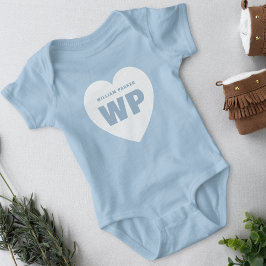 Body Para Bebê Menino Azul Coração Monograma Recém-Nascido Azul T