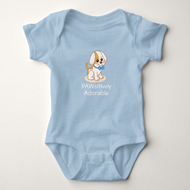 Body Para Bebê Menino Cachorrinho com Laço Azul Bodysuit (Frente)