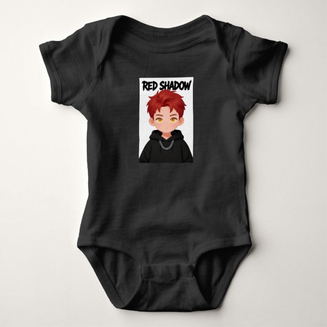 Body Para Bebê Menino Chibi de Cabelo Vermelho Roupas de Rua Anim (Frente)