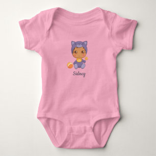 Body Para Bebê Menino Menina Gato Roxo Nome Personalizado