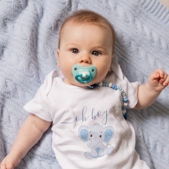 Body Para Bebê Menino Mínimo Elegante Moderno Elegante Azul (Cute Blue Elephant Modern Elegant Minimal Boy Baby Bodysuit)