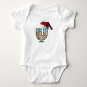 Body Para Bebê Menorah e Papai Noel Hat